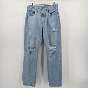 Levi's 501 Jeans Mens W28 L30 Light Wash Distressed Straight Button Fly